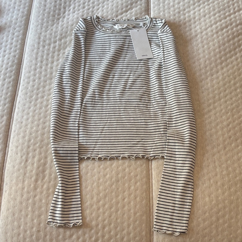 Mango Black and Cream Striped Top